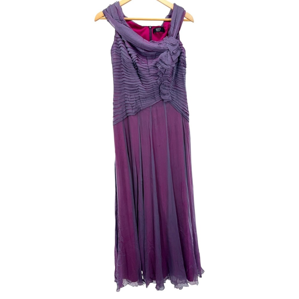 Tadashi Collection Purple Pleated Ruched Ruffle Evening Gown Formal Dress Silk 4
